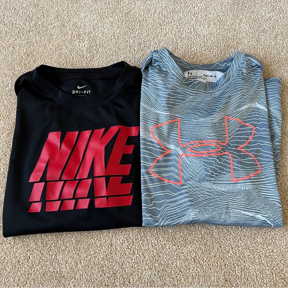 2 size youth large nike and under armour t-shirts great condition